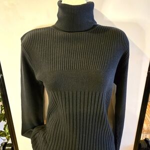 Gotham Horizontal Band Long Sleeve Black Ribbed Knit Turtleneck Sweater Size L